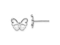 FJC Finejewelers 925 Sterling Silver Button  Plated White Ice .01 ct Dia. Butterfly Post Earrings 10 x 13 mm