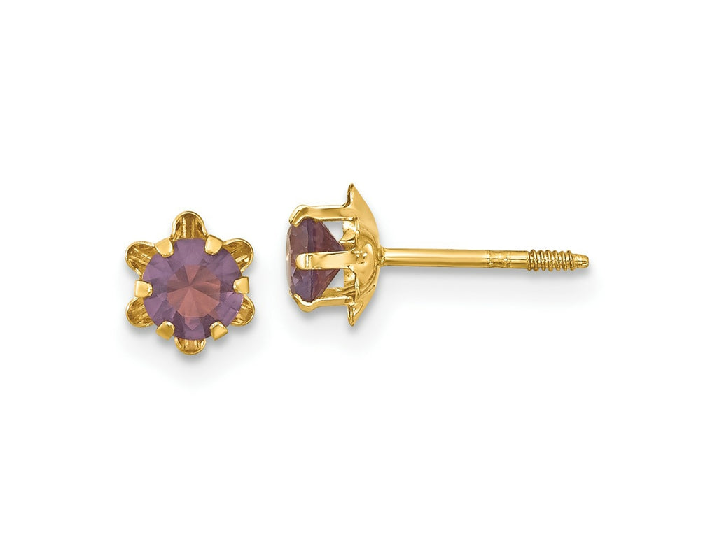 FJC Finejewelers 14 kt Yellow Gold Stud Madi K CZ Birthstone (Feb) Silicone Screwback Earrings 4 x 4 mm