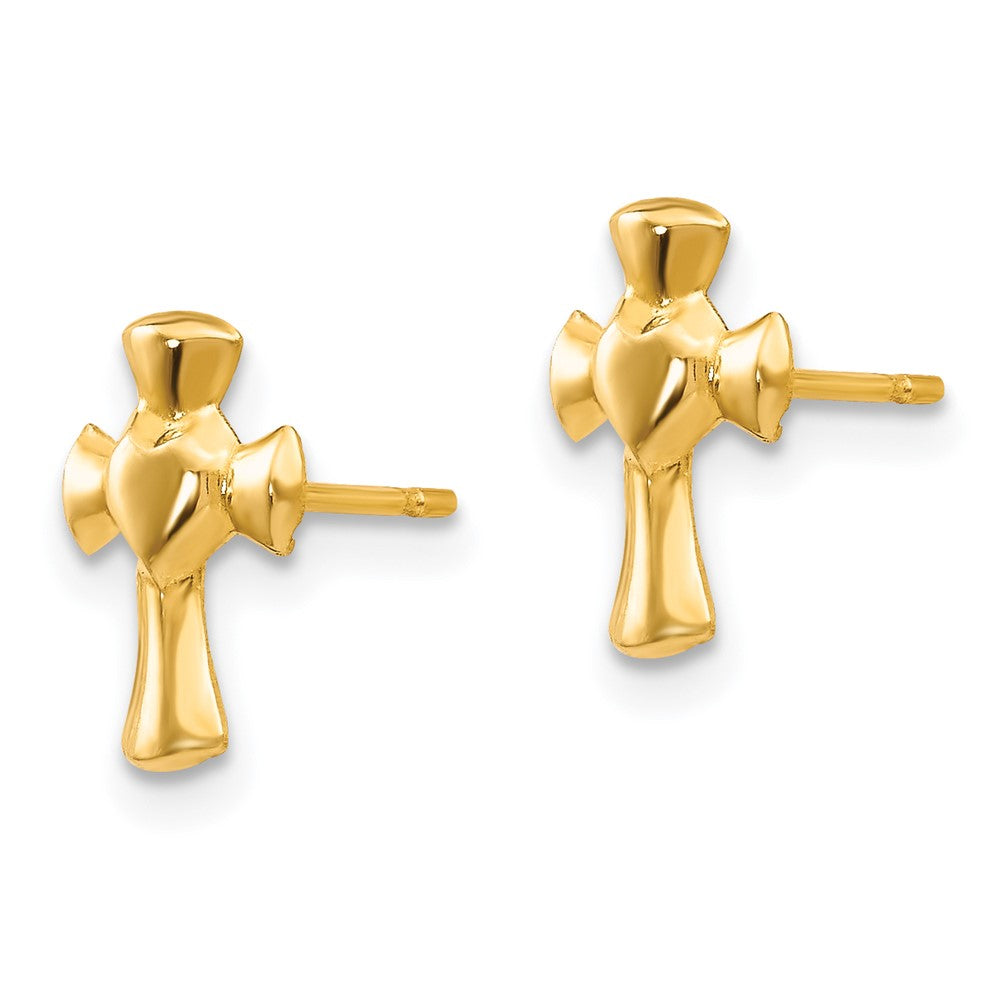 FJC Finejewelers 14 kt Yellow Gold Button Madi K Heart Cross Post Earrings 10 x 6 mm