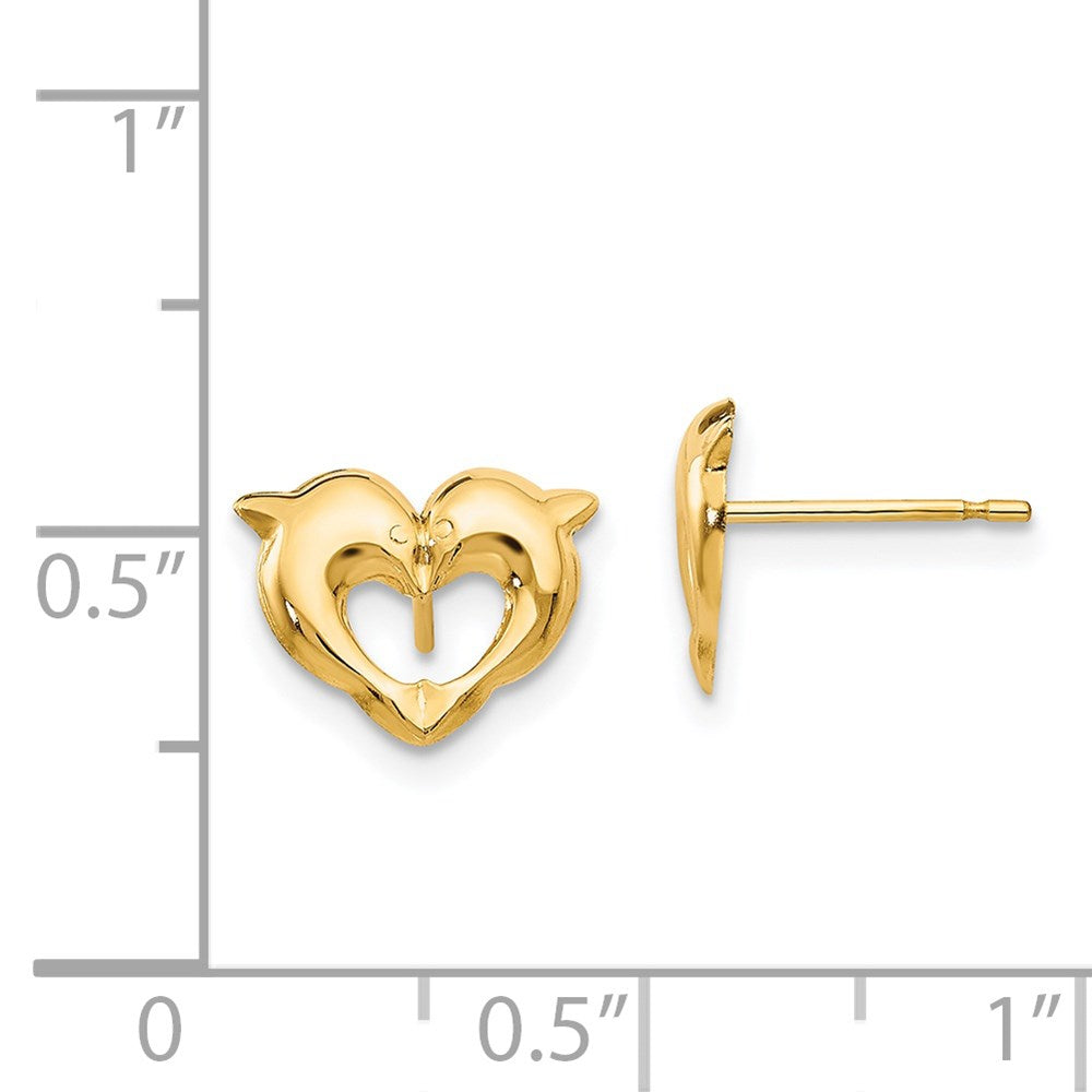 FJC Finejewelers 14 kt Yellow Gold Button Madi K Heart Dolphins Post Earrings 10 x 8 mm
