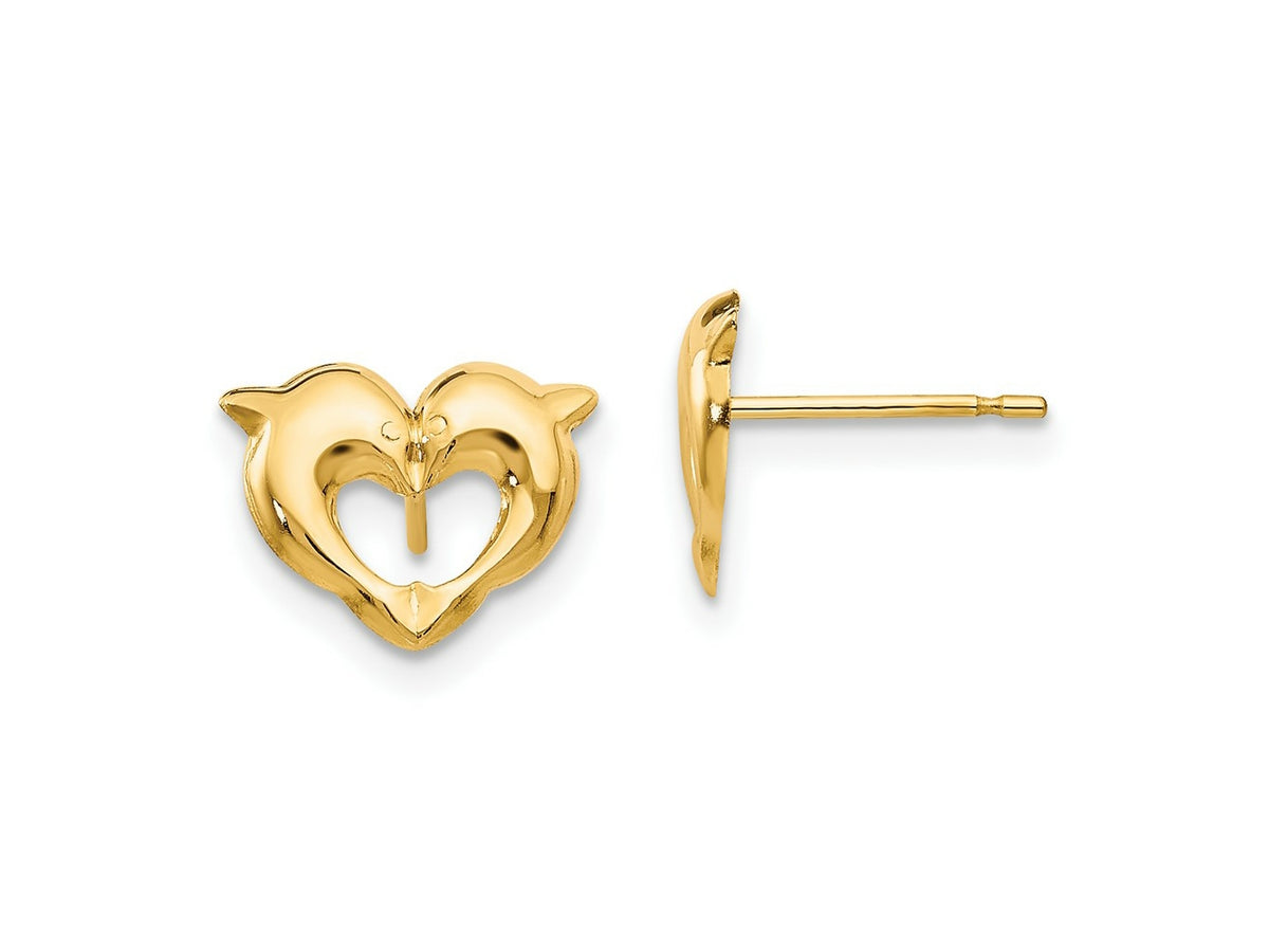 FJC Finejewelers 14 kt Yellow Gold Button Madi K Heart Dolphins Post Earrings 10 x 8 mm