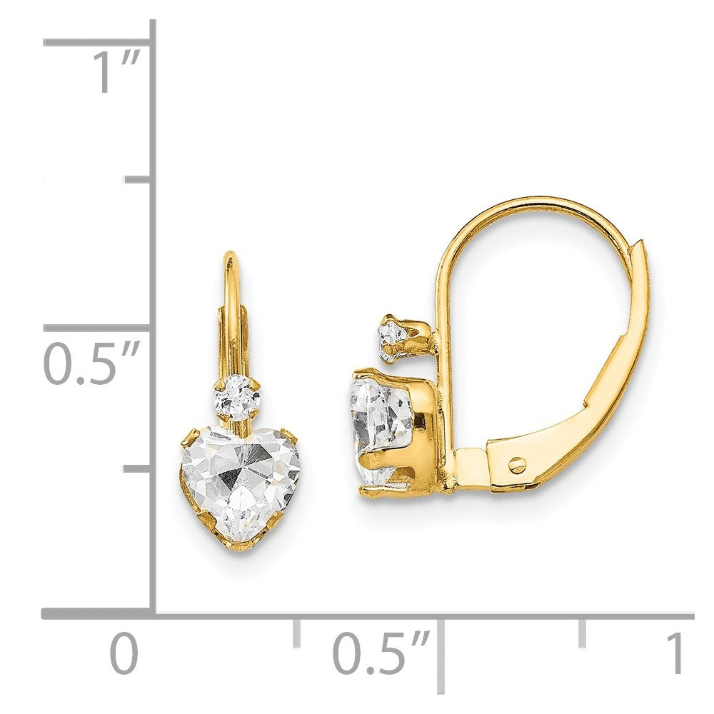 FJC Finejewelers 14 kt Yellow Gold Dangle Madi K CZ Heart Leverback Earrings 15 x 5 mm