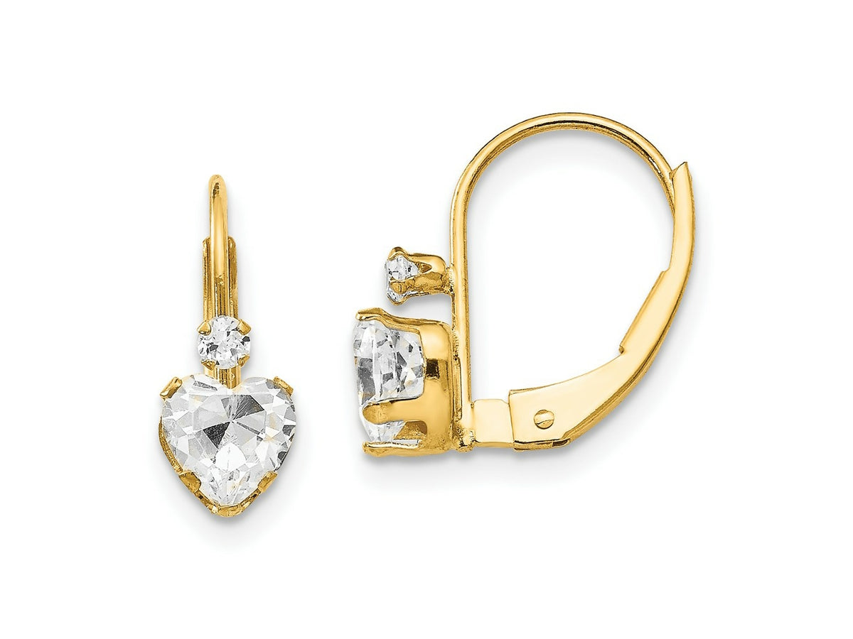 FJC Finejewelers 14 kt Yellow Gold Dangle Madi K CZ Heart Leverback Earrings 15 x 5 mm