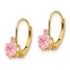 FJC Finejewelers 14 kt Yellow Gold Dangle Madi K Pink CZ Heart Leverback Earrings 15 x 5 mm