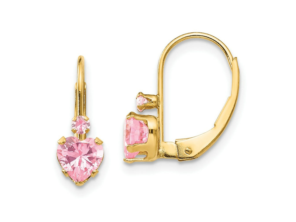 FJC Finejewelers 14 kt Yellow Gold Dangle Madi K Pink CZ Heart Leverback Earrings 15 x 5 mm