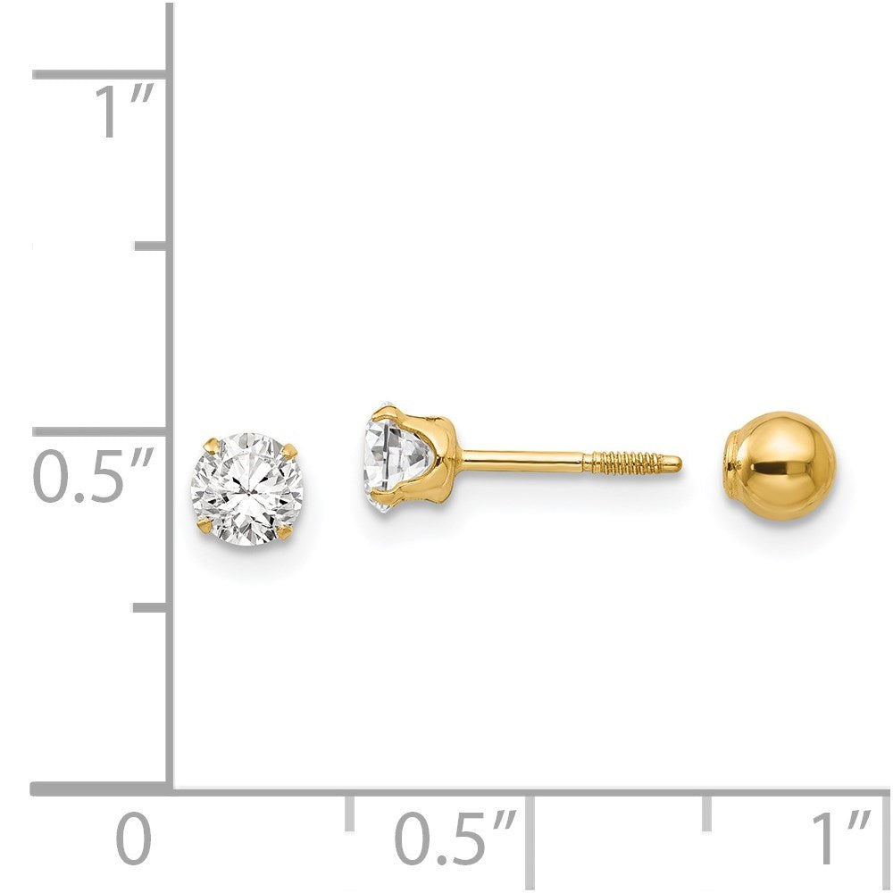FJC Finejewelers 14 kt Yellow Gold Stud Madi K Polished Reversible CZ and Ball Earrings 4 x 4 mm