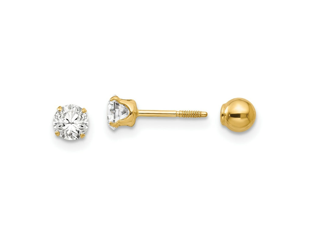 FJC Finejewelers 14 kt Yellow Gold Stud Madi K Polished Reversible CZ and Ball Earrings 4 x 4 mm