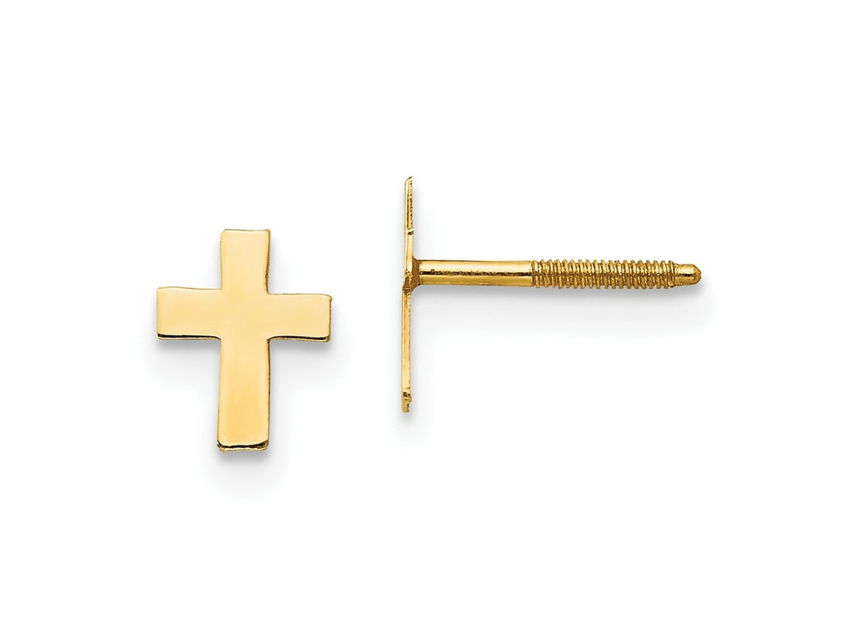 FJC Finejewelers 14 kt Yellow Gold Button Madi K Polished Tiny Cross Silicone Back Earrings 6 x 4 mm