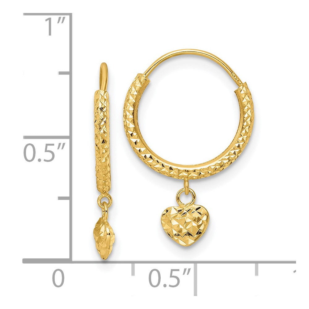FJC Finejewelers 14 kt Yellow Gold Madi K Bright Cut Heart Hoop Earrings 20 x 13 mm