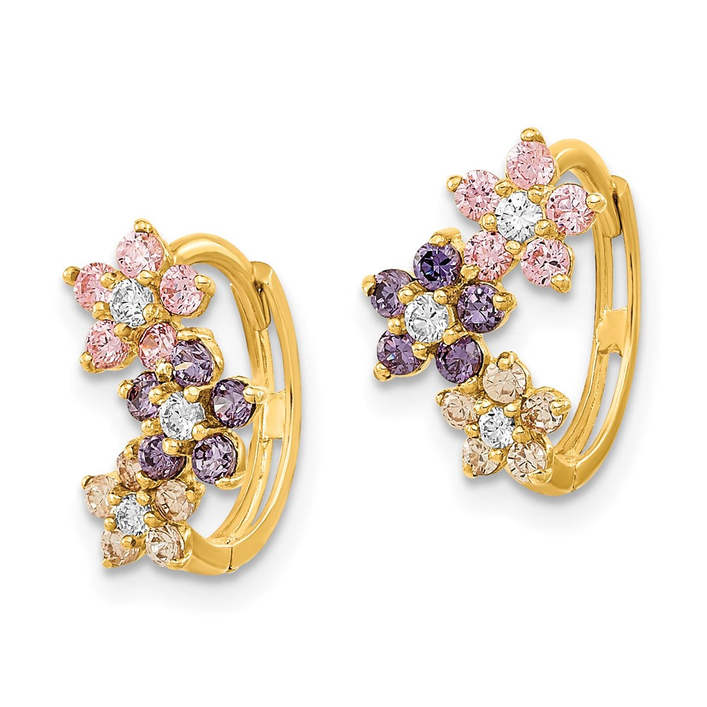 FJC Finejewelers 14 kt Yellow Gold Madi K Hinged Flower Multicolor CZ Hoop Earrings 12 x 8 mm