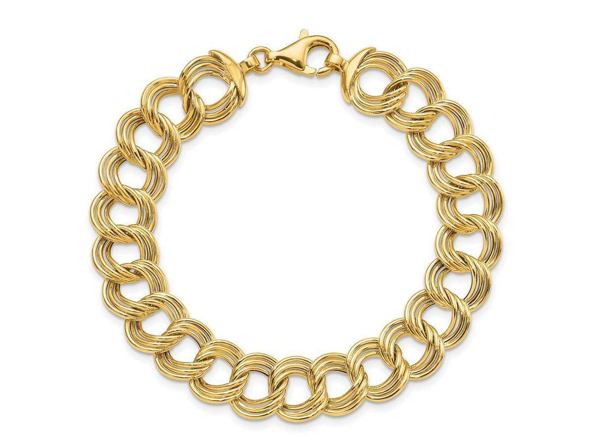 FJC Finejewelers 14 kt Yellow Gold Polished Fancy Triple Link Bracelet 7.5 Inches x 11.8 mm