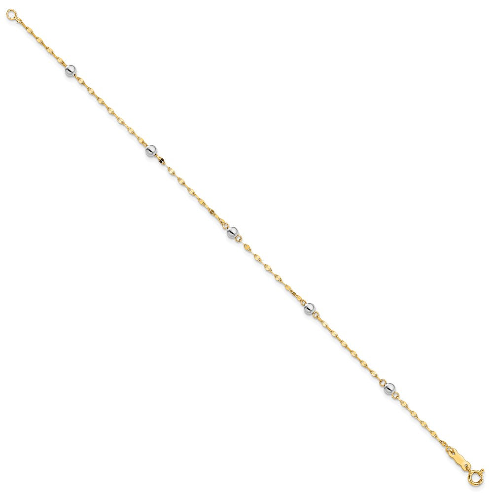 FJC Finejewelers 14 kt Two Tone Gold Bead and Beaded Two Tone Polished Bead Bracelet 7.25 Inches