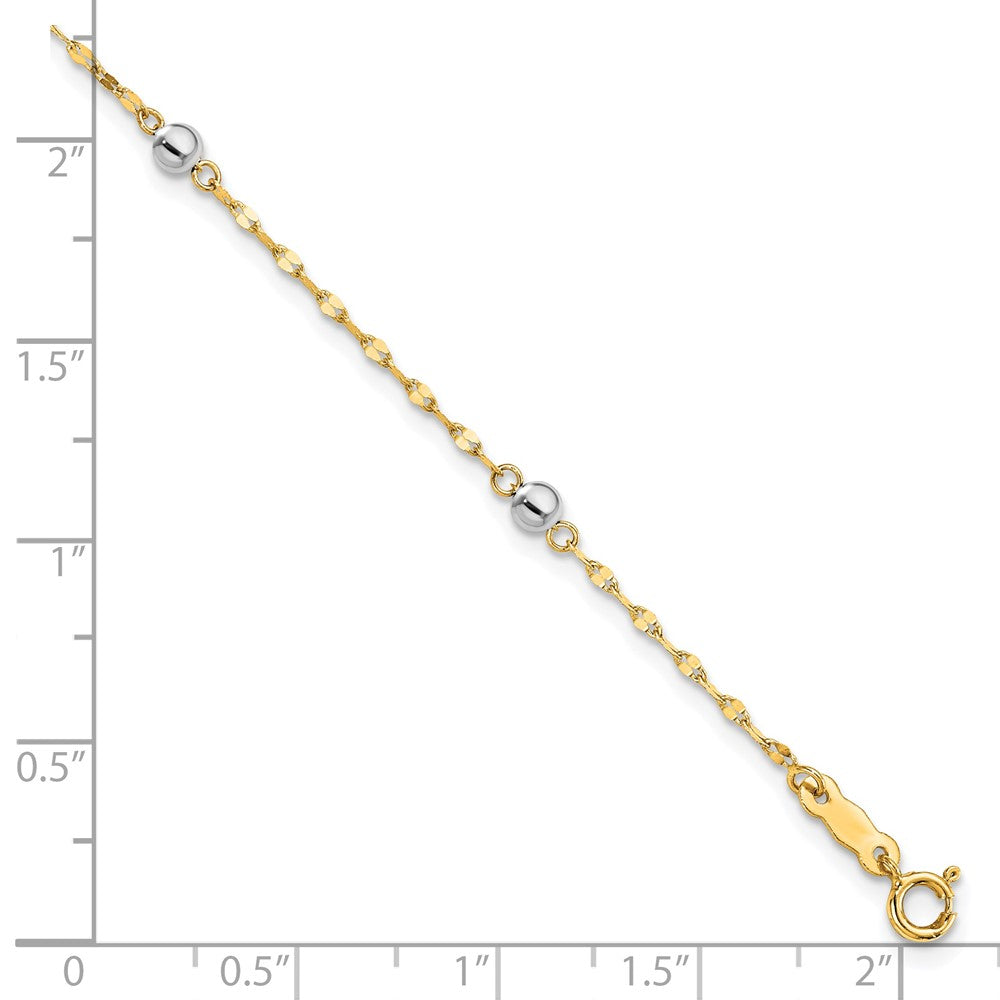 FJC Finejewelers 14 kt Two Tone Gold Bead and Beaded Two Tone Polished Bead Bracelet 7.25 Inches