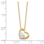 FJC Finejewelers 14 kt Yellow Gold and Rhodium Brushed and Love Heart Necklace 17 Inches x 10 mm