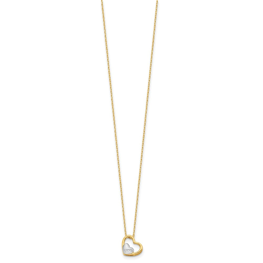 FJC Finejewelers 14 kt Yellow Gold and Rhodium Brushed and Love Heart Necklace 17 Inches x 10 mm
