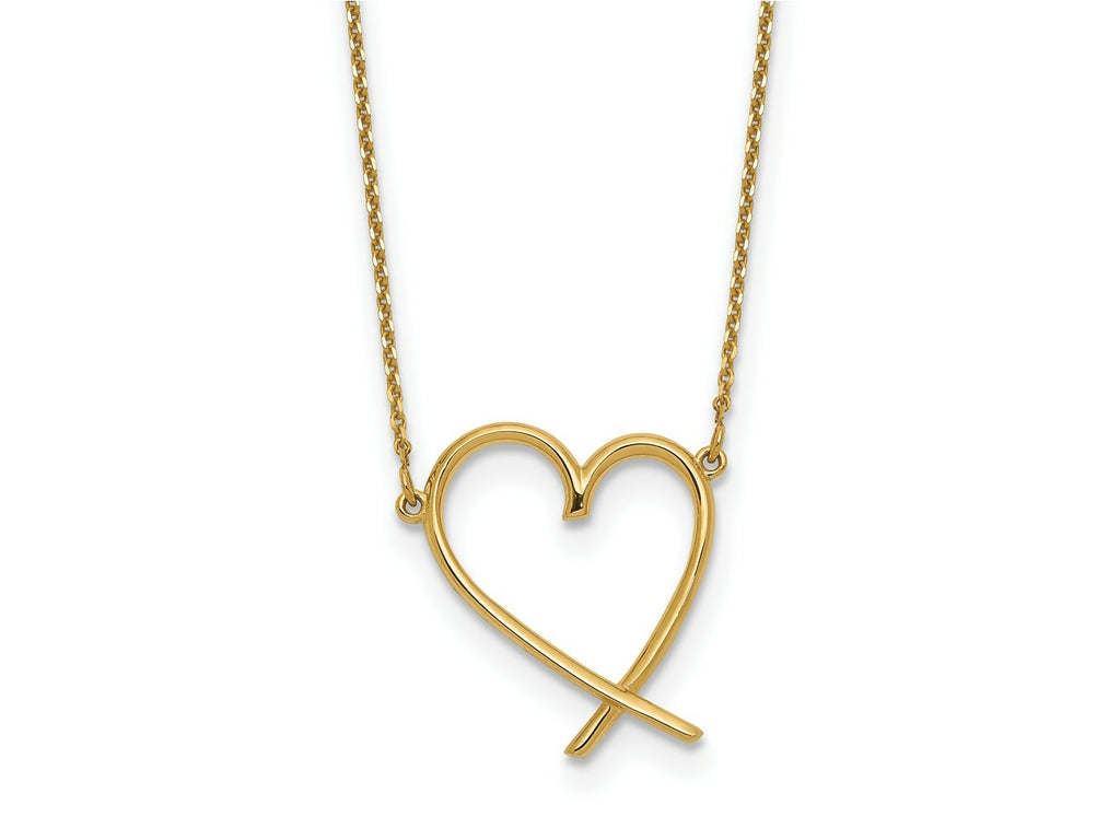 FJC Finejewelers 14 kt Yellow Gold Cable Polished Open Heart with Necklace 18 Inches x 16 mm