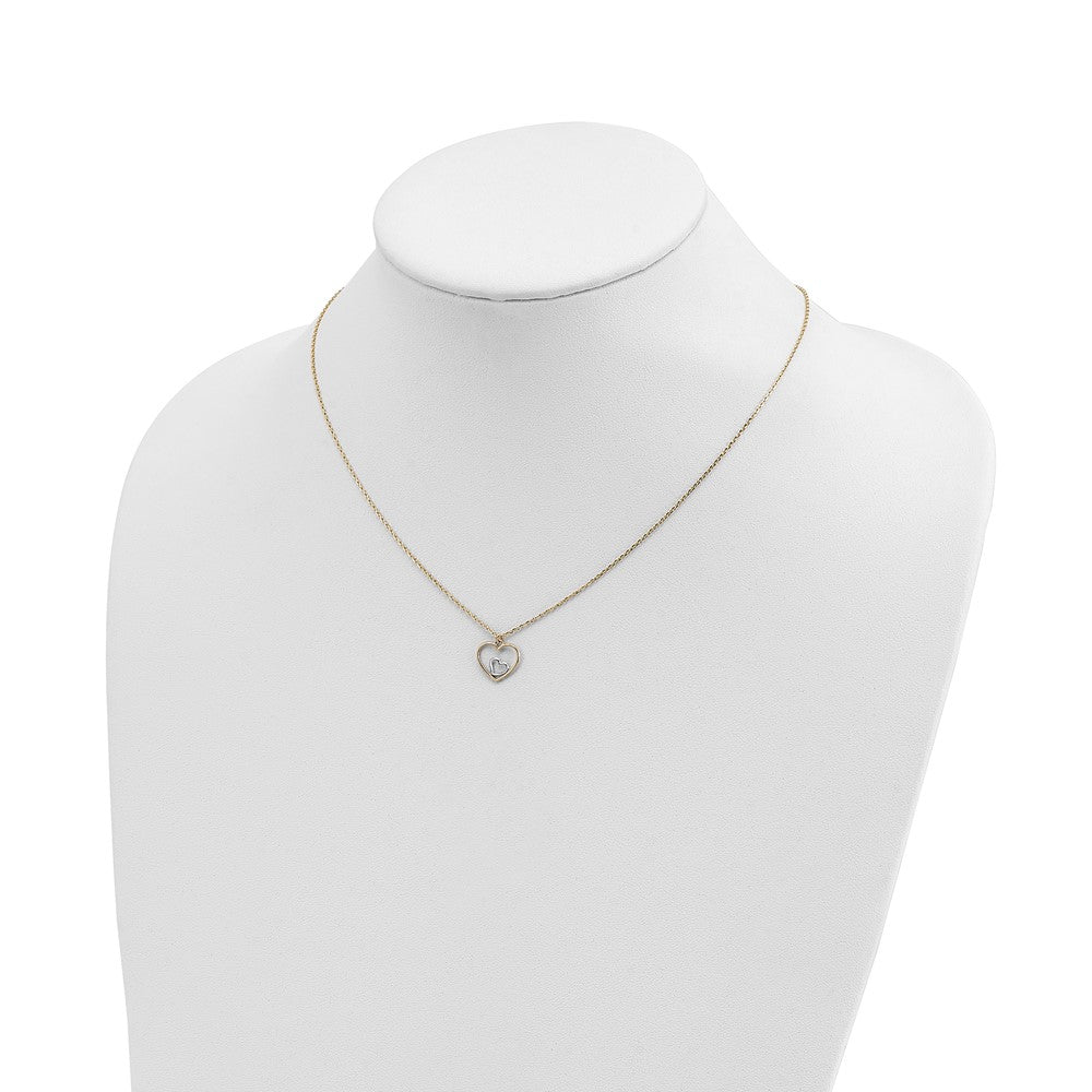 FJC Finejewelers 14 kt Yellow Gold Cable with Rhodium Heart in Heart Necklace 18 Inches x 12 mm