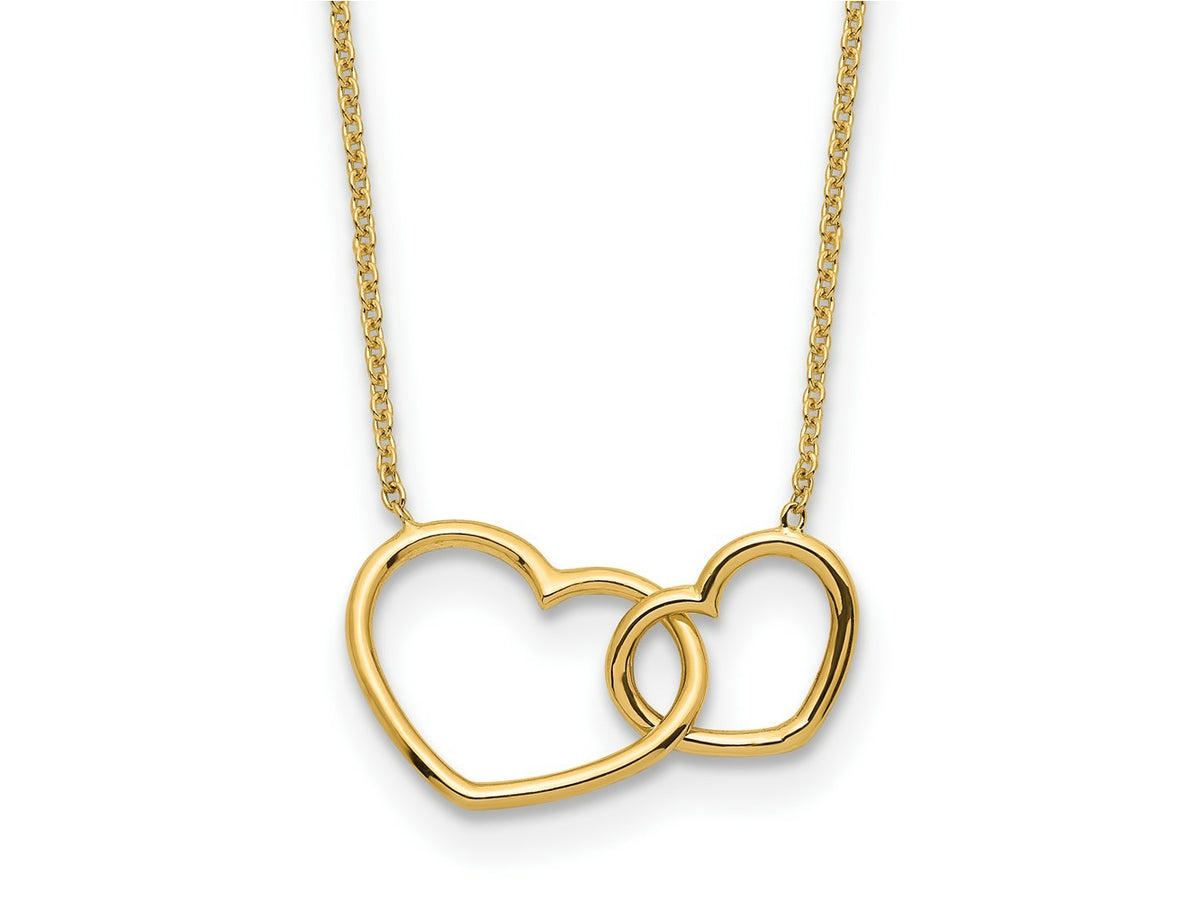 FJC Finejewelers 14 kt Yellow Gold Cable Polished Double Heart Necklace 17 Inches x 11 mm