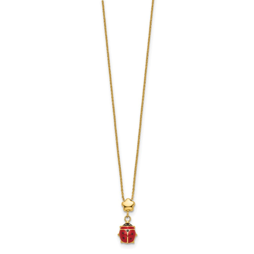 FJC Finejewelers 14 kt Yellow Gold Polished Enameled Flower with Ladybug Necklace 16.5 Inches x 7 mm