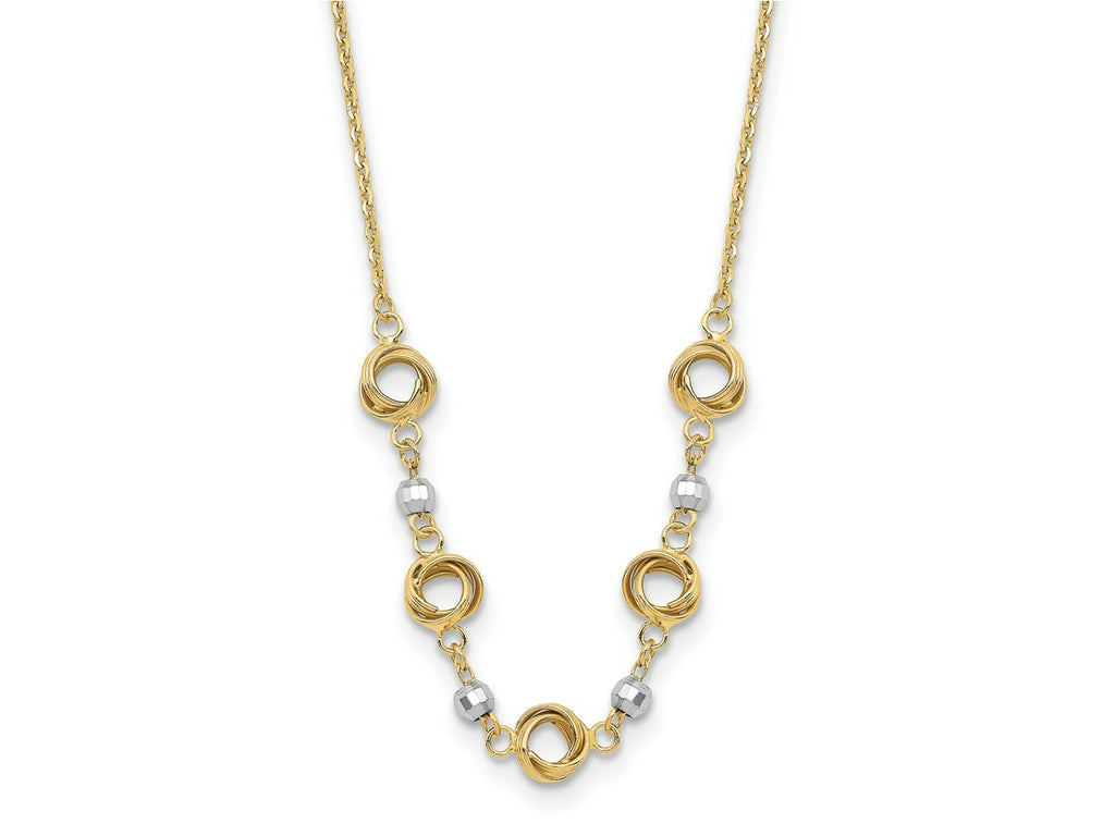 FJC Finejewelers 14 kt Two Tone Gold Two Tone 2 in Ext Love Knots Bright Cut Bead Necklace 18 Inches x 63 mm