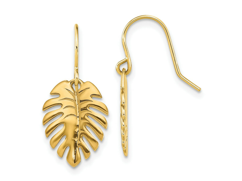 FJC Finejewelers 14 kt Yellow Gold Polished Palm Leaf Dangle Earrings 24 x 11 mm