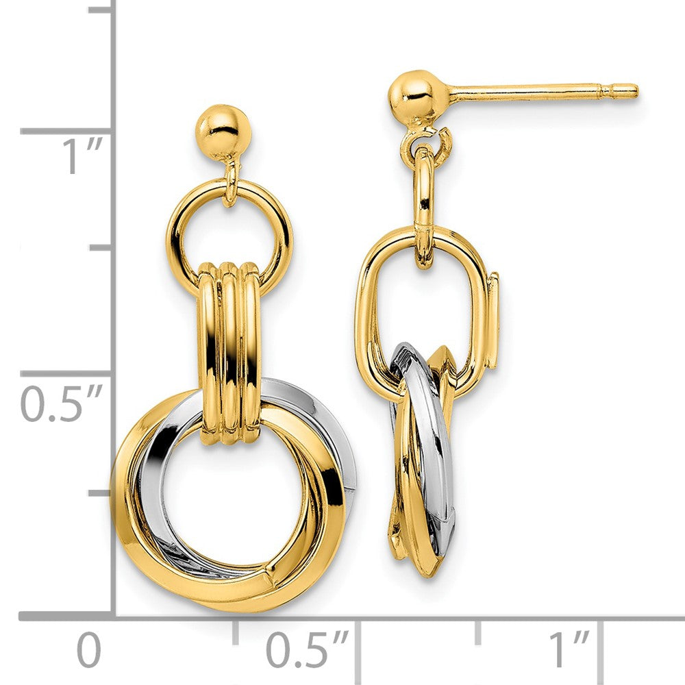 FJC Finejewelers 14 kt Two Tone Gold Polished Intertwined Circles Post Dangle Earrings 25 x 12 mm