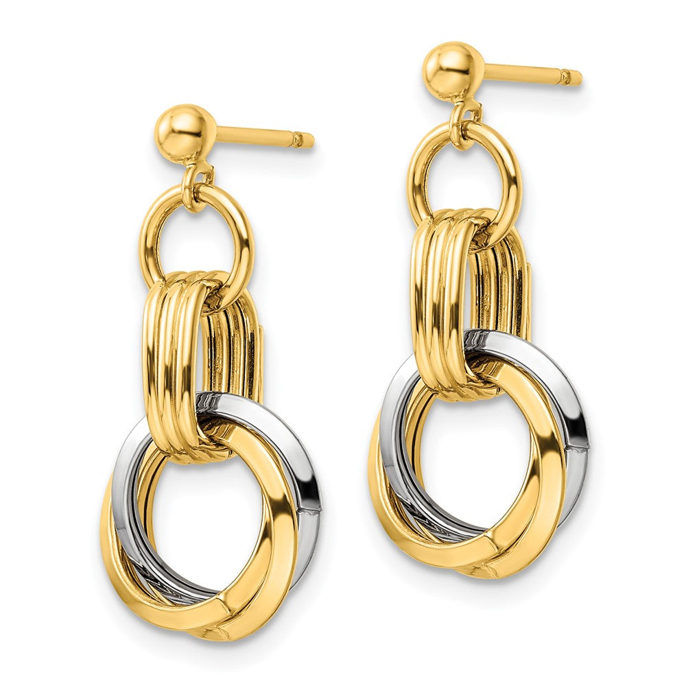 FJC Finejewelers 14 kt Two Tone Gold Polished Intertwined Circles Post Dangle Earrings 25 x 12 mm
