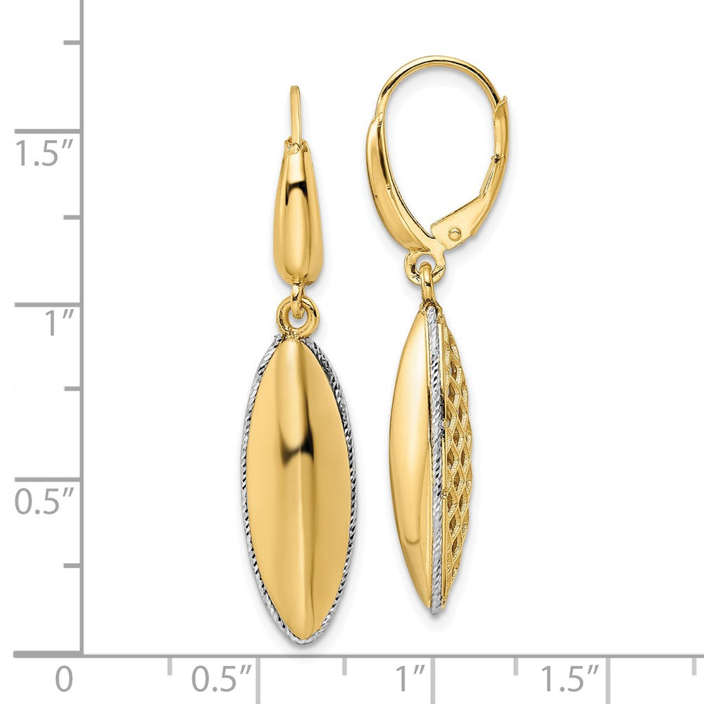 FJC Finejewelers 14 kt Two Tone Gold Dangle Bright Cut Hollow Teardrop Criss Cross Leverback Earrings 40 x 8 mm