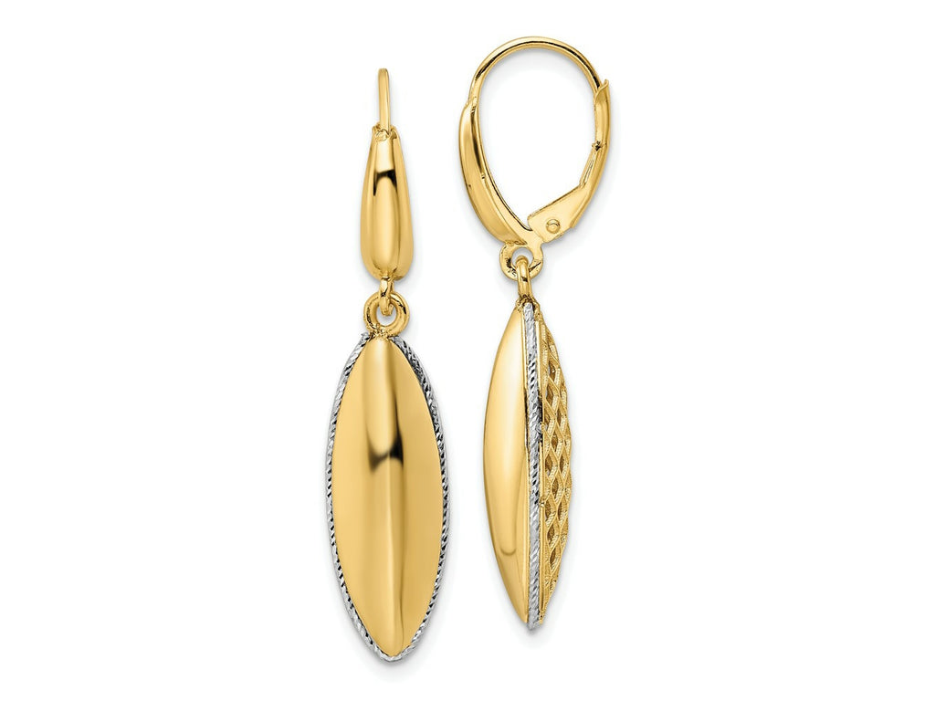 FJC Finejewelers 14 kt Two Tone Gold Dangle Bright Cut Hollow Teardrop Criss Cross Leverback Earrings 40 x 8 mm