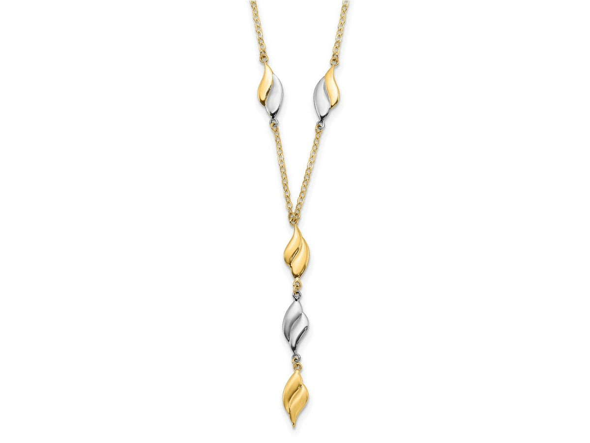 FJC Finejewelers 14 kt Two Tone Gold Polished Fancy Y Drop Necklace 17 Inches x 5 mm