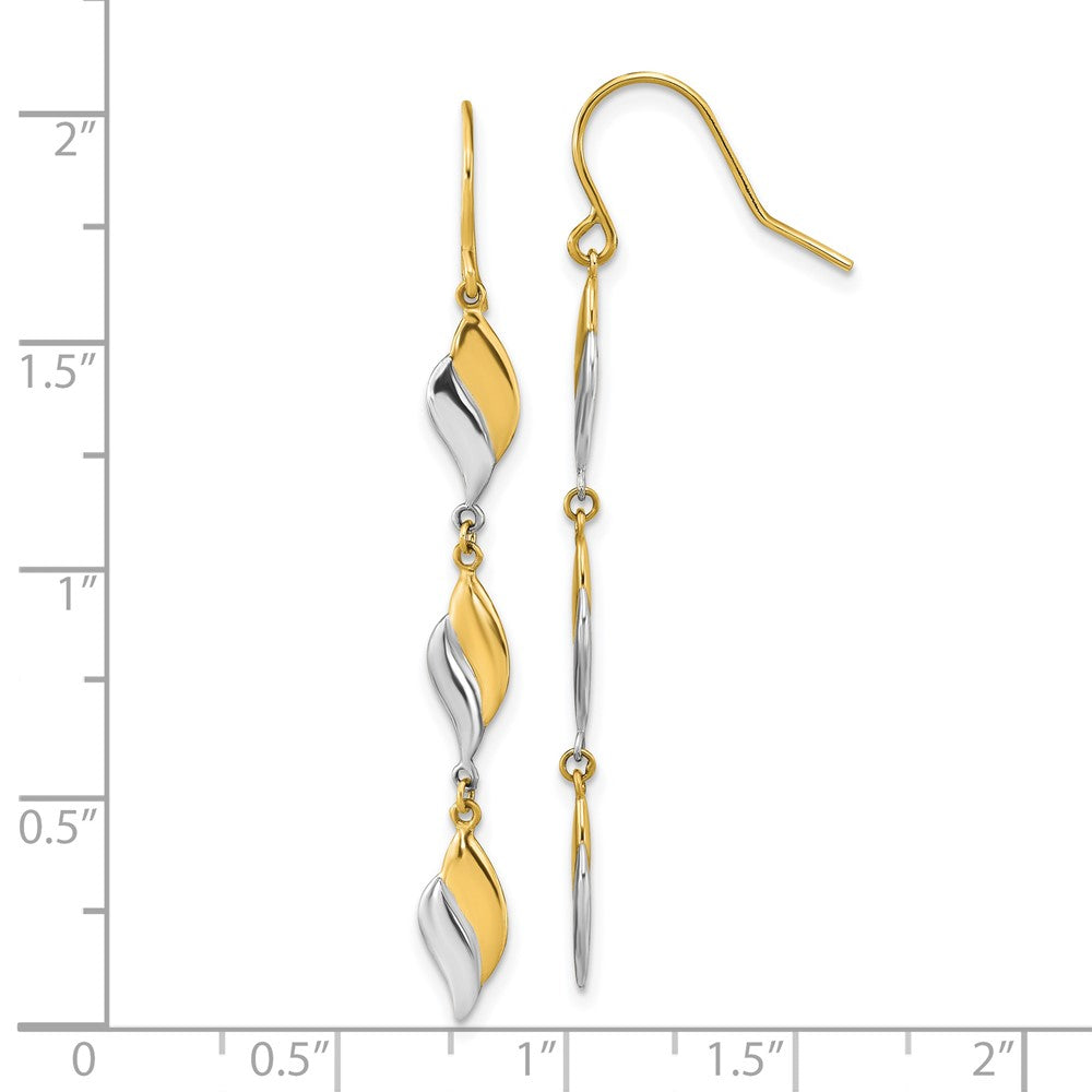 FJC Finejewelers 14 kt Two Tone Gold Polished Wavy Dangle Earrings 49 x 5 mm