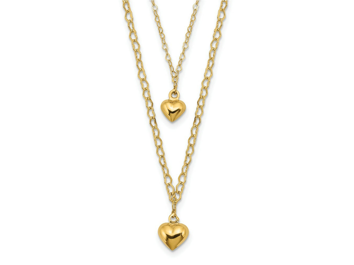 FJC Finejewelers 14 kt Yellow Gold Fancy Double Layer Heart Link Hearts Necklace 16 Inches x 7.72 mm