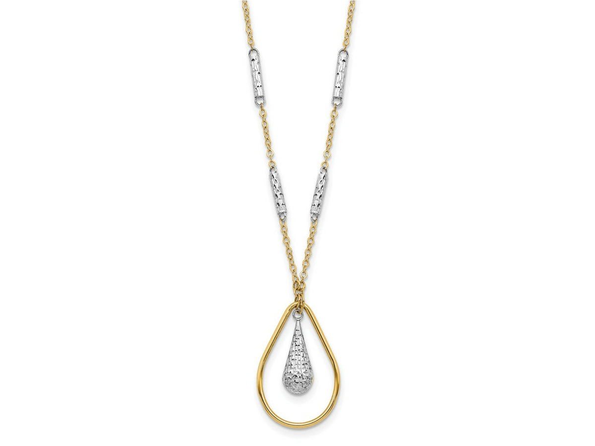 FJC Finejewelers 14 kt Two Tone Gold Fancy Polished and Bright Cut Teardrop Necklace 17 Inches x 1.97 mm