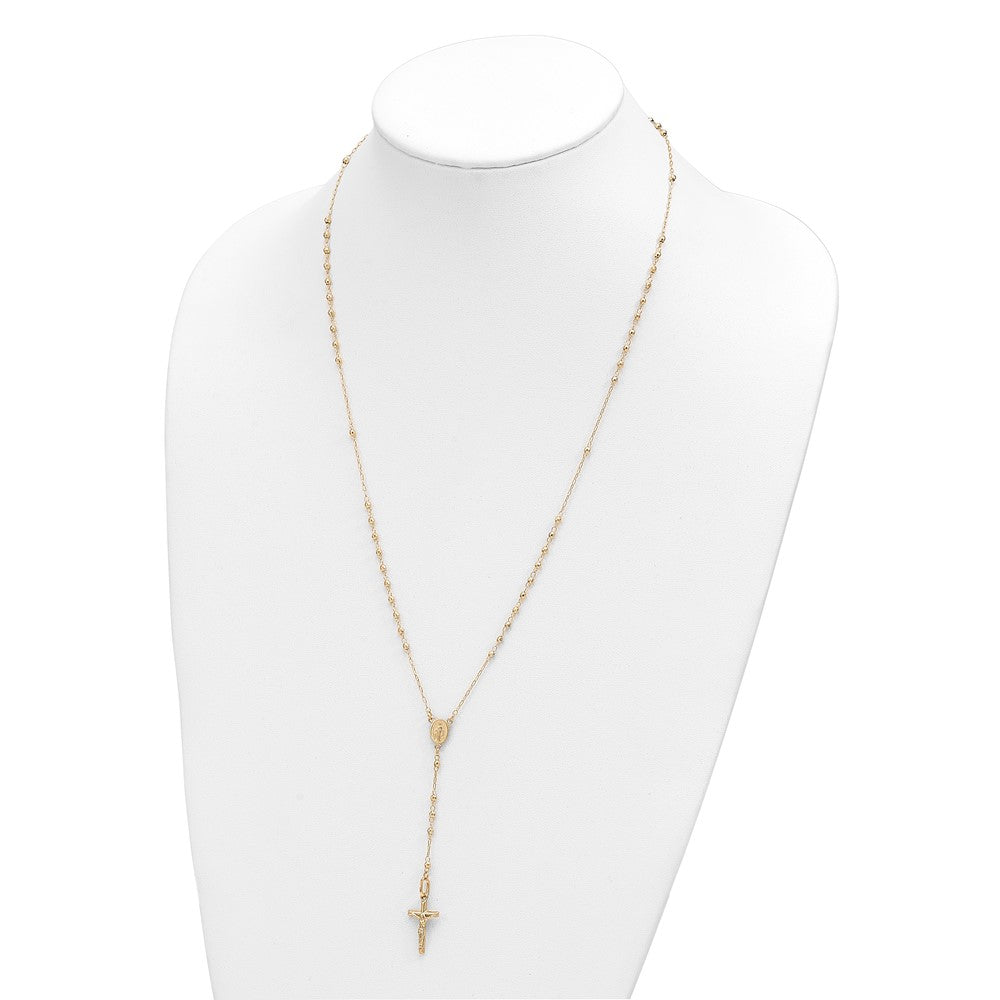 FJC Finejewelers 14 kt Yellow Gold Bright Cut Cable Faceted Beads Rosary Necklace 24 Inches x 13 mm