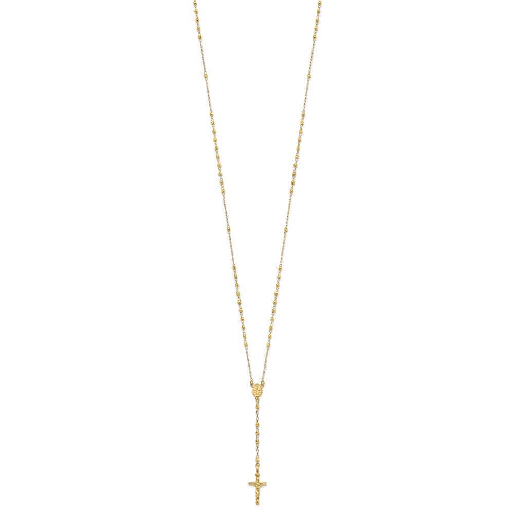 FJC Finejewelers 14 kt Yellow Gold Bright Cut Cable Faceted Beads Rosary Necklace 24 Inches x 13 mm
