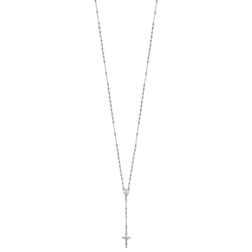 FJC Finejewelers 14 kt White Gold Bright Cut Polished Beads Cross Rosary Necklace 18 Inches x 11 mm