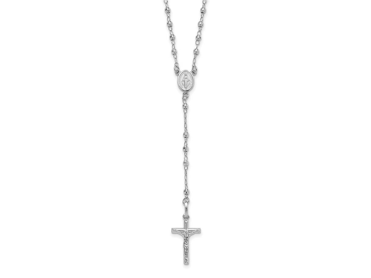 FJC Finejewelers 14 kt White Gold Bright Cut Polished Beads Cross Rosary Necklace 18 Inches x 11 mm
