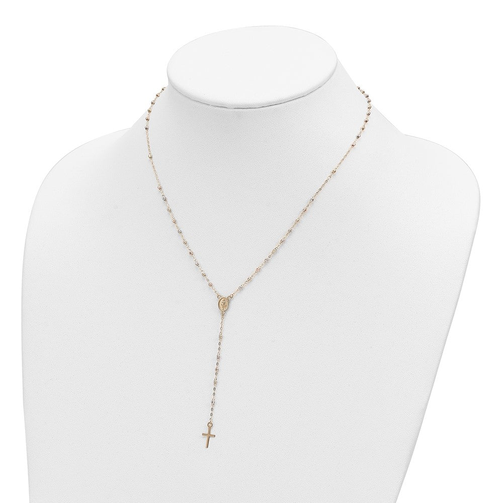FJC Finejewelers 14 kt Tri Color Gold Bright Cut Ball Tri-color Beaded Rosary 17 inch with 3in ext Necklace