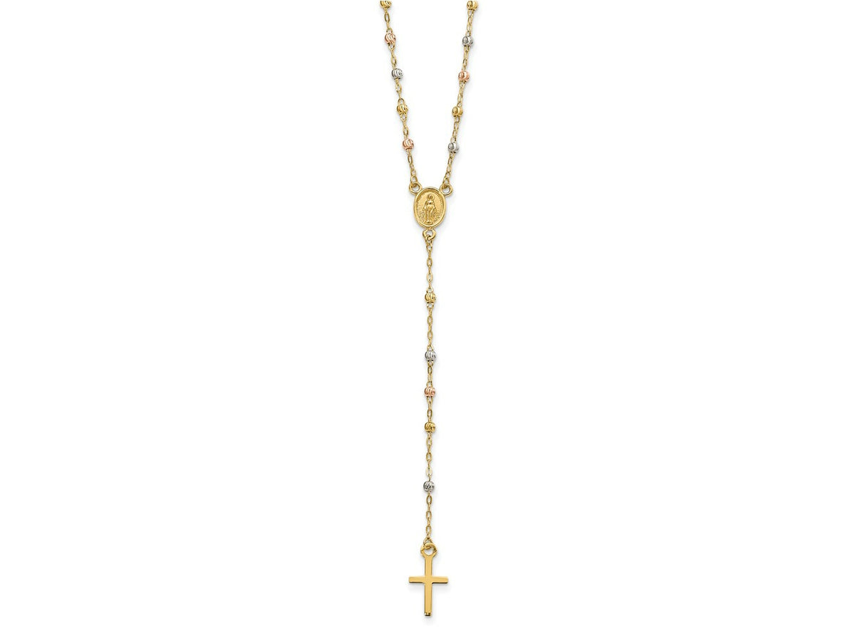 FJC Finejewelers 14 kt Tri Color Gold Bright Cut Ball Tri-color Beaded Rosary 17 inch with 3in ext Necklace