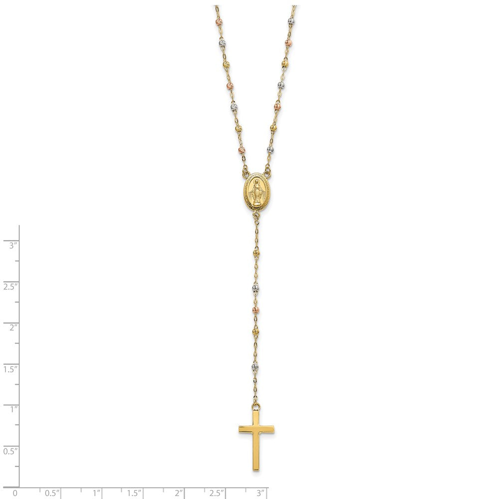 FJC Finejewelers 14 kt Tri Color Gold Tri-color Bead Rosary Necklace 17 Inches with 3 inch ext x 10 mm