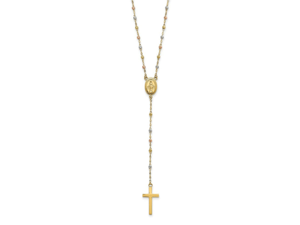 FJC Finejewelers 14 kt Tri Color Gold Tri-color Bead Rosary Necklace 17 Inches with 3 inch ext x 10 mm