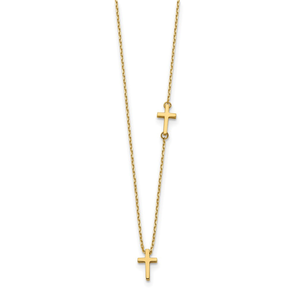 FJC Finejewelers 14 kt Yellow Gold Sideways Cross and Cross Pendant Necklace 18 Inches x 5 mm