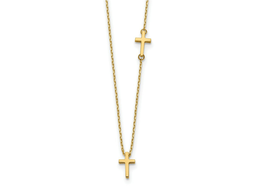 FJC Finejewelers 14 kt Yellow Gold Sideways Cross and Cross Pendant Necklace 18 Inches x 5 mm