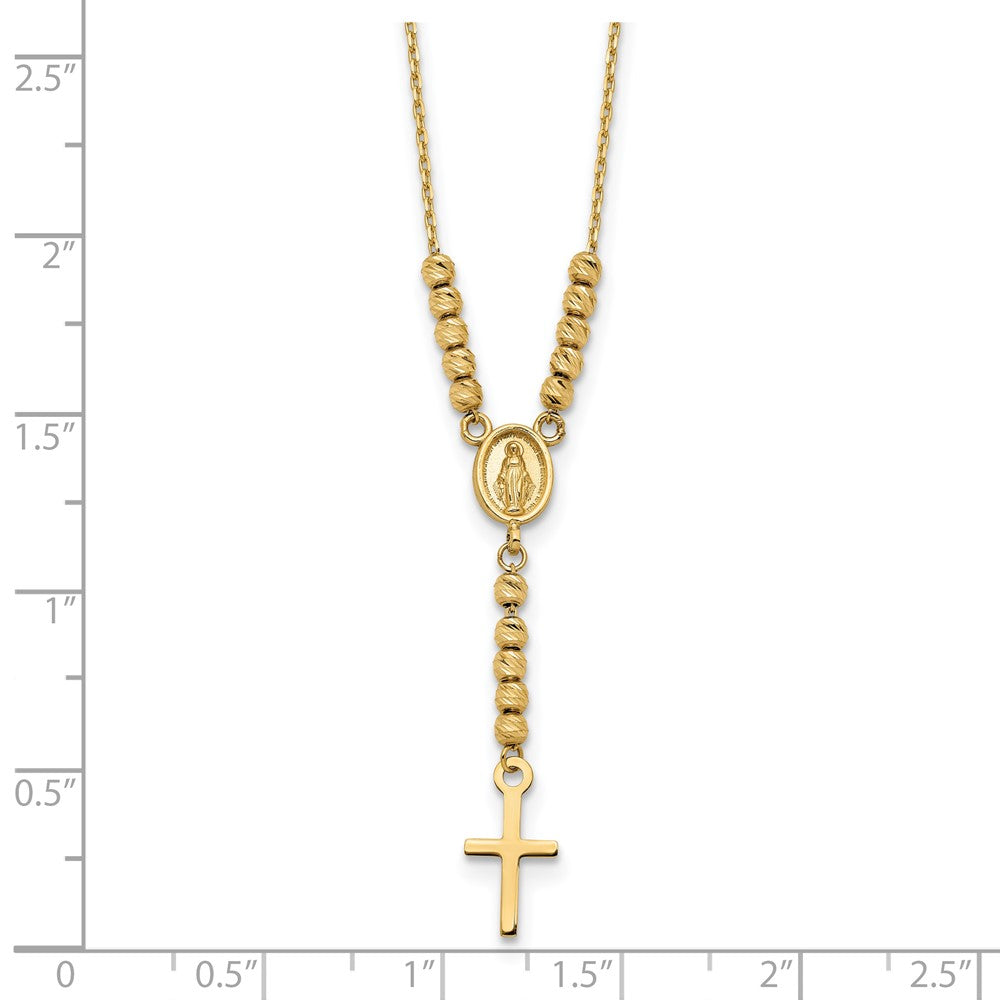 FJC Finejewelers 14 kt Yellow Gold Cable Bright Cut Bead Miraculous Medal and Cross Rosary Necklace 17 In