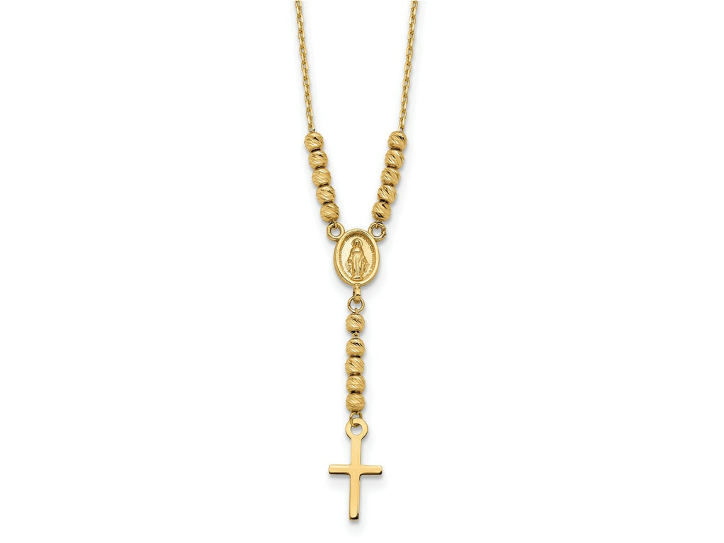 FJC Finejewelers 14 kt Yellow Gold Cable Bright Cut Bead Miraculous Medal and Cross Rosary Necklace 17 In