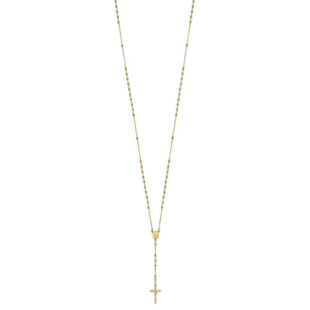 FJC Finejewelers 14 kt Tri Color Gold Tri-color Polished Faceted Beads Rosary Necklace 24 Inches x 11 mm