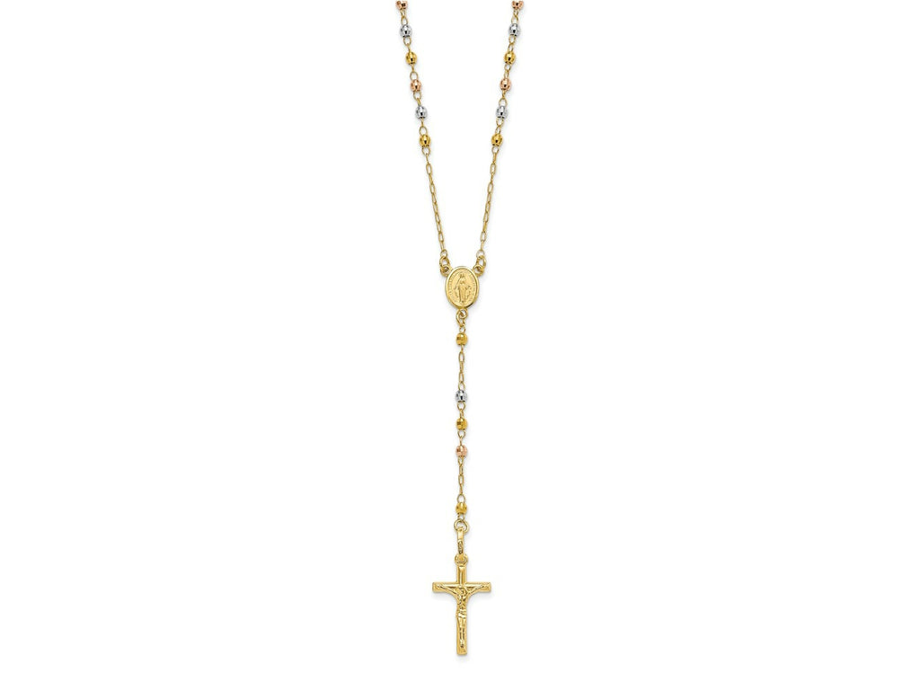 FJC Finejewelers 14 kt Tri Color Gold Tri-color Polished Faceted Beads Rosary Necklace 24 Inches x 11 mm