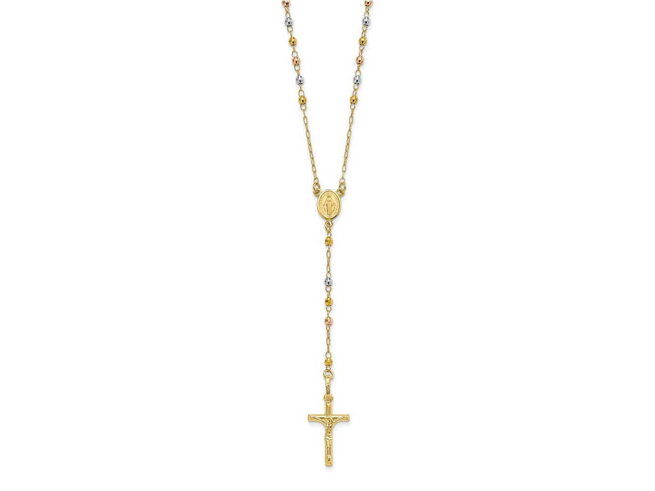 FJC Finejewelers 14 kt Tri Color Gold Tri-color Polished Faceted Beads Rosary Necklace 24 Inches x 11 mm