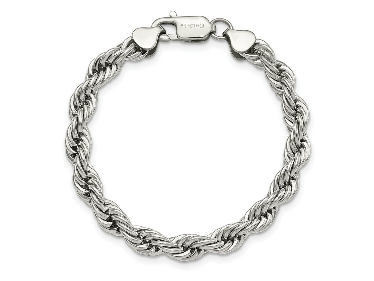 FJC Finejewelers Stainless Steel Polished 9in Rope Bracelet 8 Inches x 7 mm