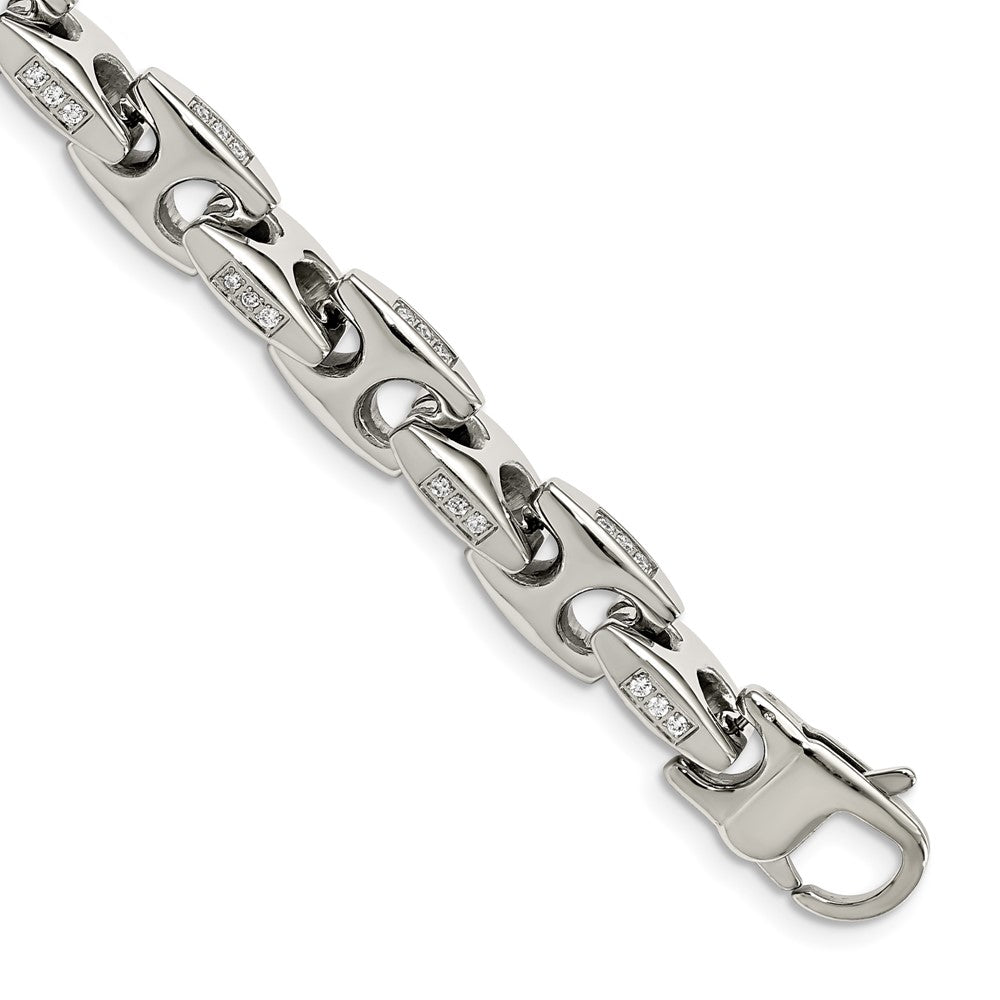 FJC Finejewelers Stainless Steel Link Polished with CZ 9in Bracelet 9 Inches x 9.57 mm